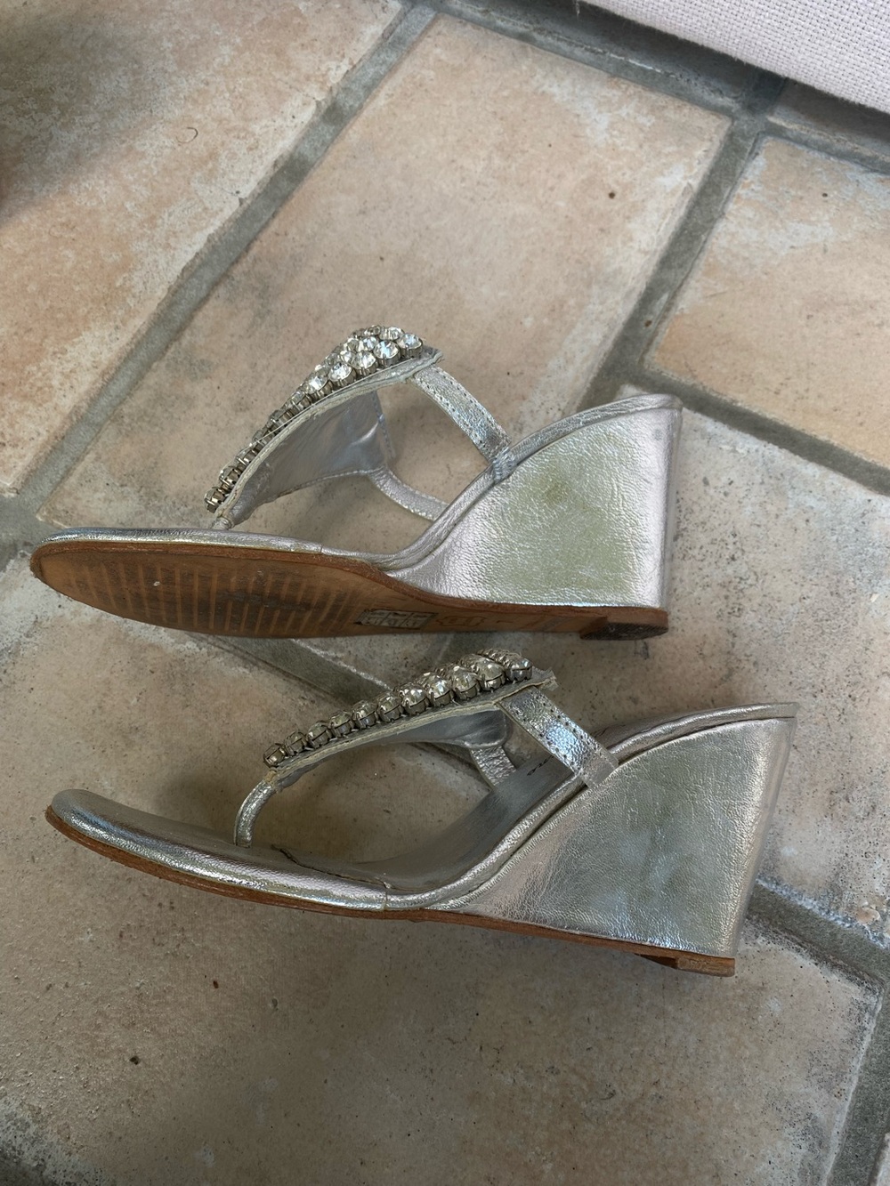 FWB Lauren Lorraine Rhinestone Triangle Wedge Sandals - Picture 2 of 7